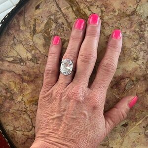 Classic Silver Cocktail Ring with Clear Stone